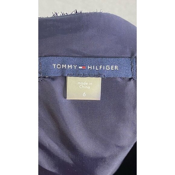 Tommy Hilfiger Womens A Line Dress Navy Striped Pleated Shimmer Sleeveless SZ 6 - Picture 7 of 9